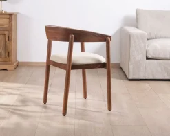 Clearance Chaise de repas style rétro "Polo" en manguier et assise tissu blanc Chaise
