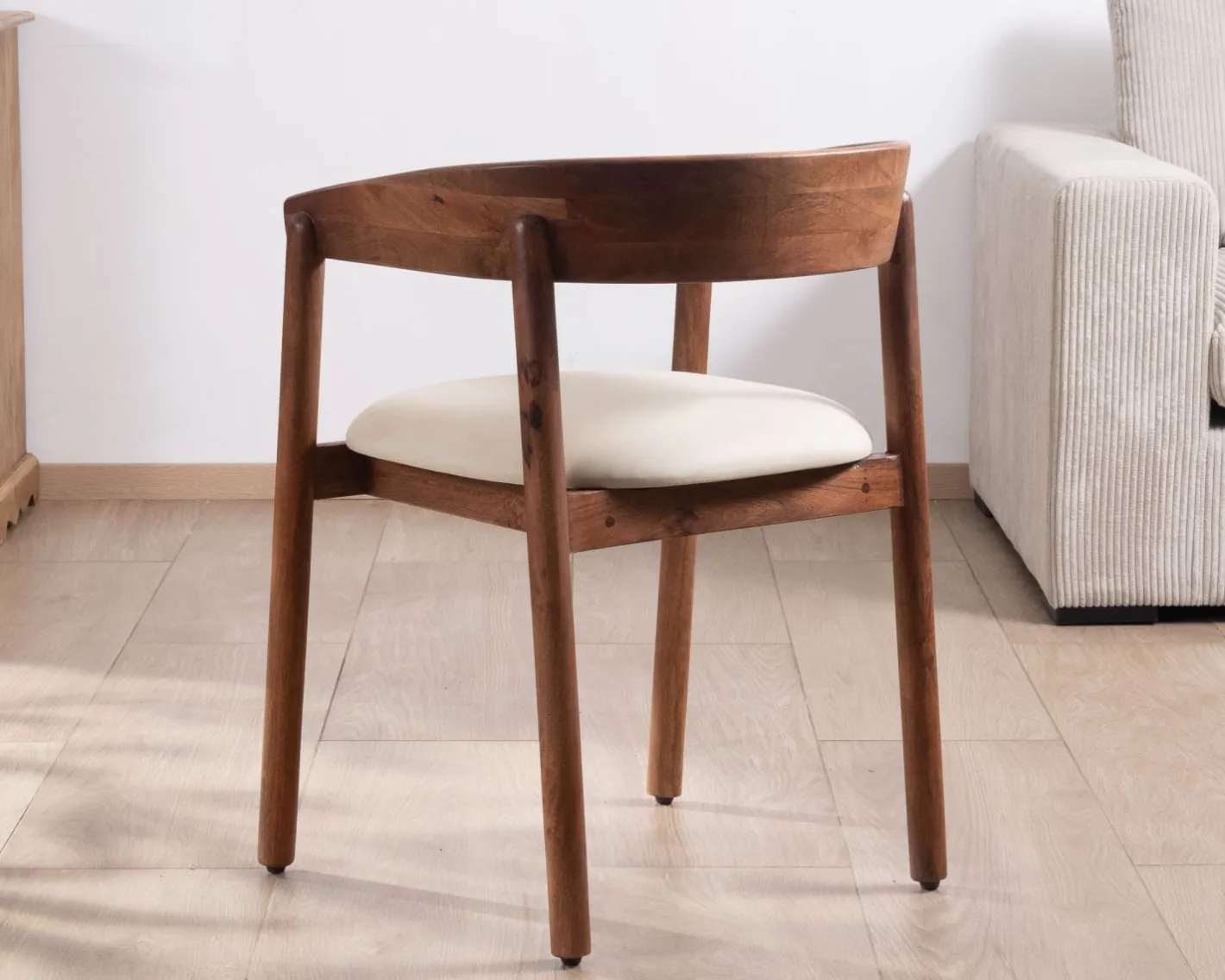 Clearance Chaise de repas style rétro "Polo" en manguier et assise tissu blanc Chaise