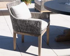 Clearance Chaise d'extérieur haut de gamme tressée en teck et textile chiné