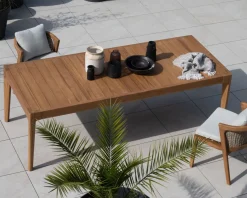 Online Chaise d'extérieur haut de gamme et design en teck avec coussins écru chiné
