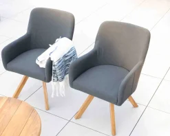 New Chaise en tissu Sunbrella gris foncé et pieds teck "Lombok" Chaise