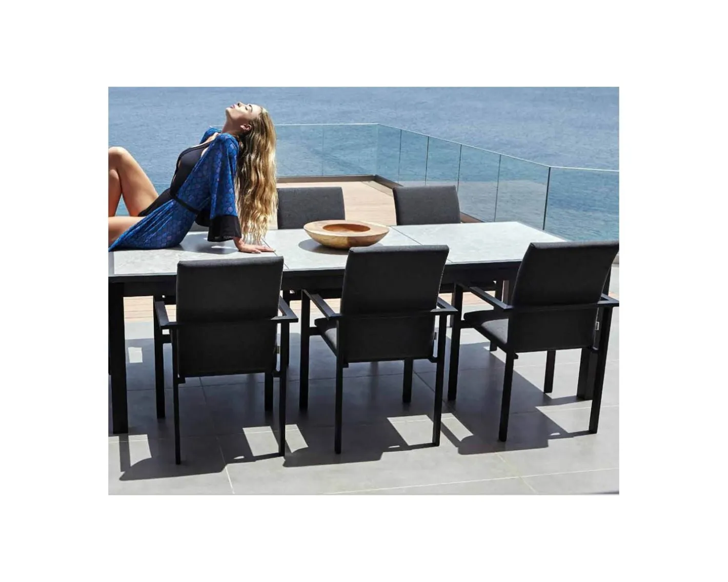 Outlet Chaise extérieure noire avec tissu Sunbrella "Terrasse" Chaise