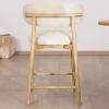 Clearance Chaise haute style scandinave "Isadora" en bois et tissu bouclette Chaise De Bar