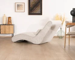 Chaise longue d'intérieur design en tissu tramé blanc cassé "Syltan" Fauteuil