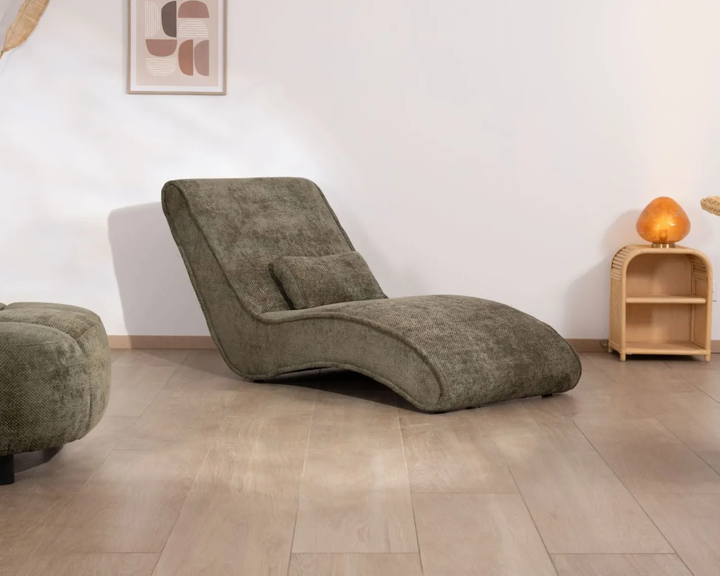 Online Chaise longue d'intérieur design en tissu chenillé vert foncé "Syltan" Fauteuil