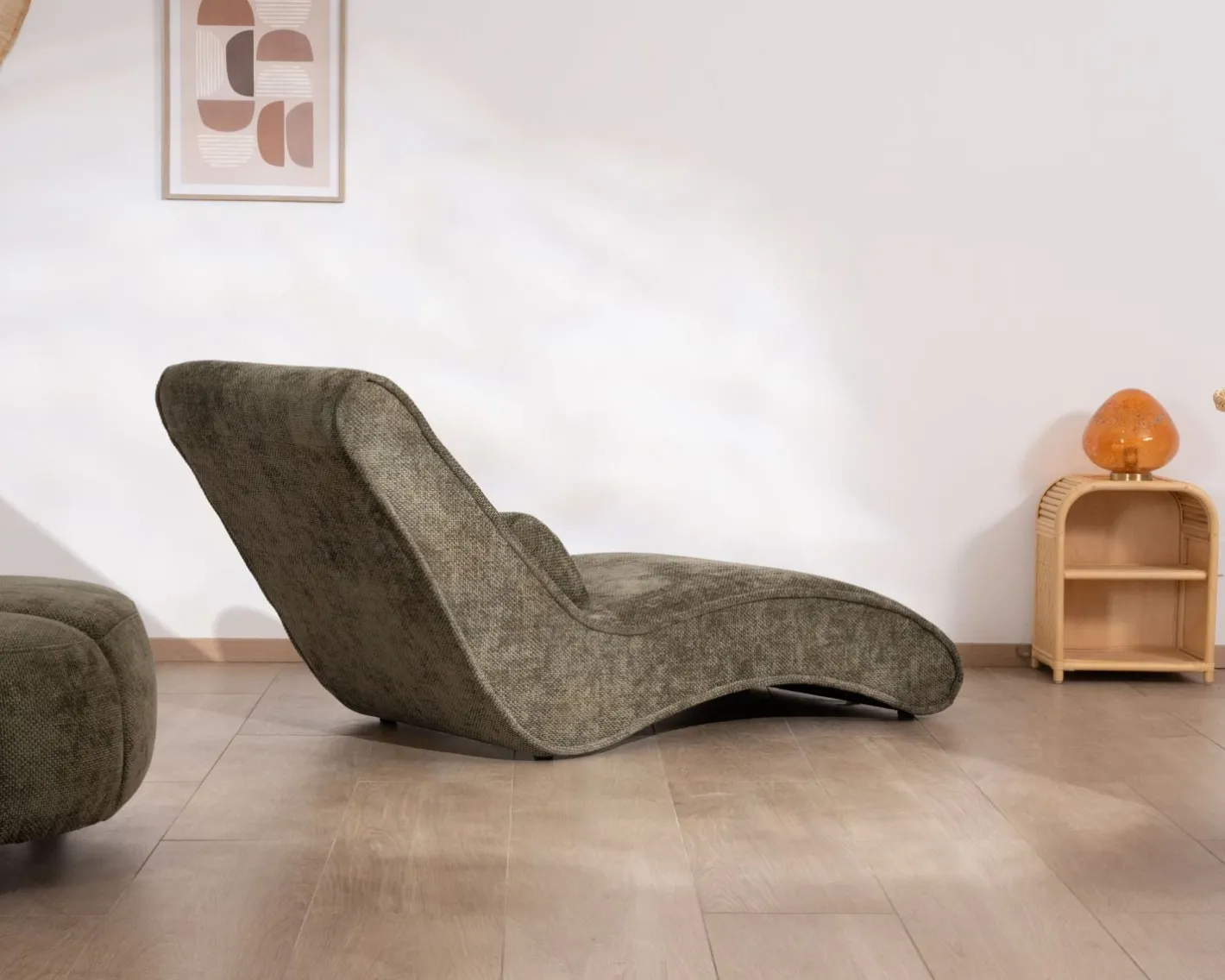 Online Chaise longue d'intérieur design en tissu chenillé vert foncé "Syltan" Fauteuil