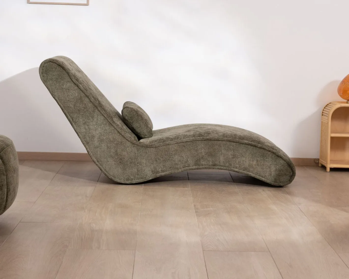Online Chaise longue d'intérieur design en tissu chenillé vert foncé "Syltan" Fauteuil