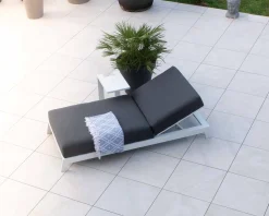 Discount Chaise longue haut de gamme matelassée gris foncé alu blanc