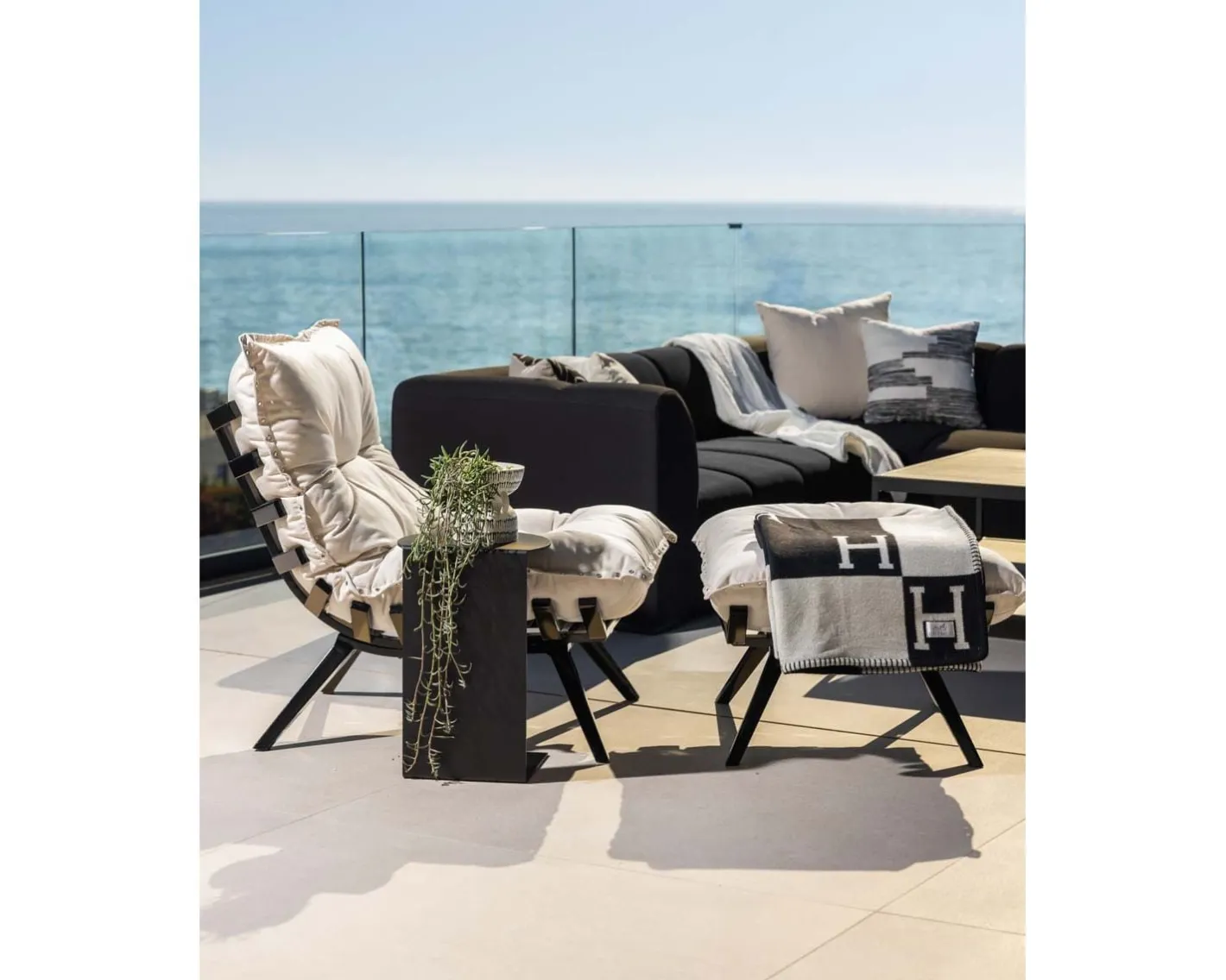Outlet Chaise longue haut de gamme modulaire structure aluminium noire "Lisca" Bain De Soleil|Fauteuil De Jardin