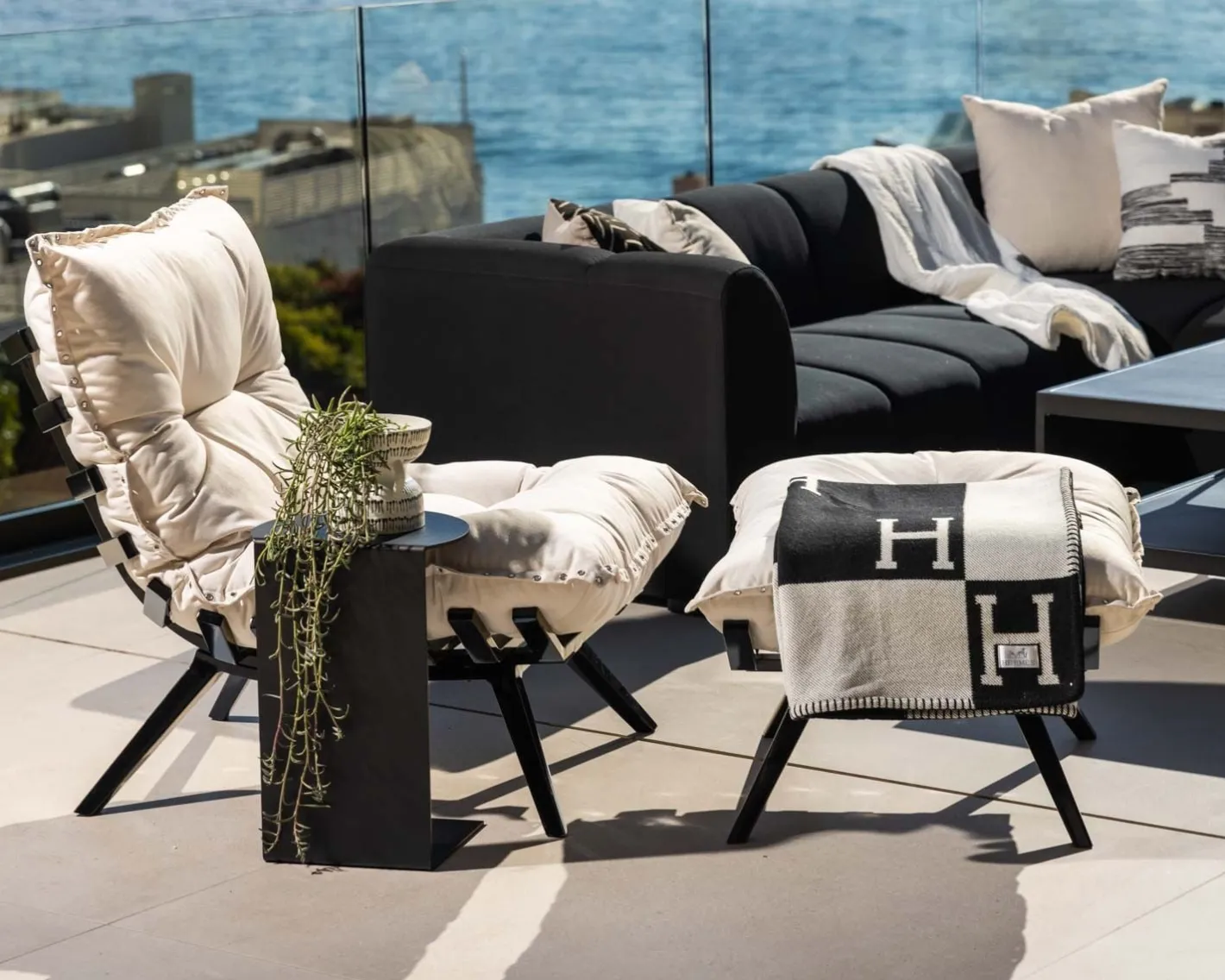 Outlet Chaise longue haut de gamme modulaire structure aluminium noire "Lisca" Bain De Soleil|Fauteuil De Jardin