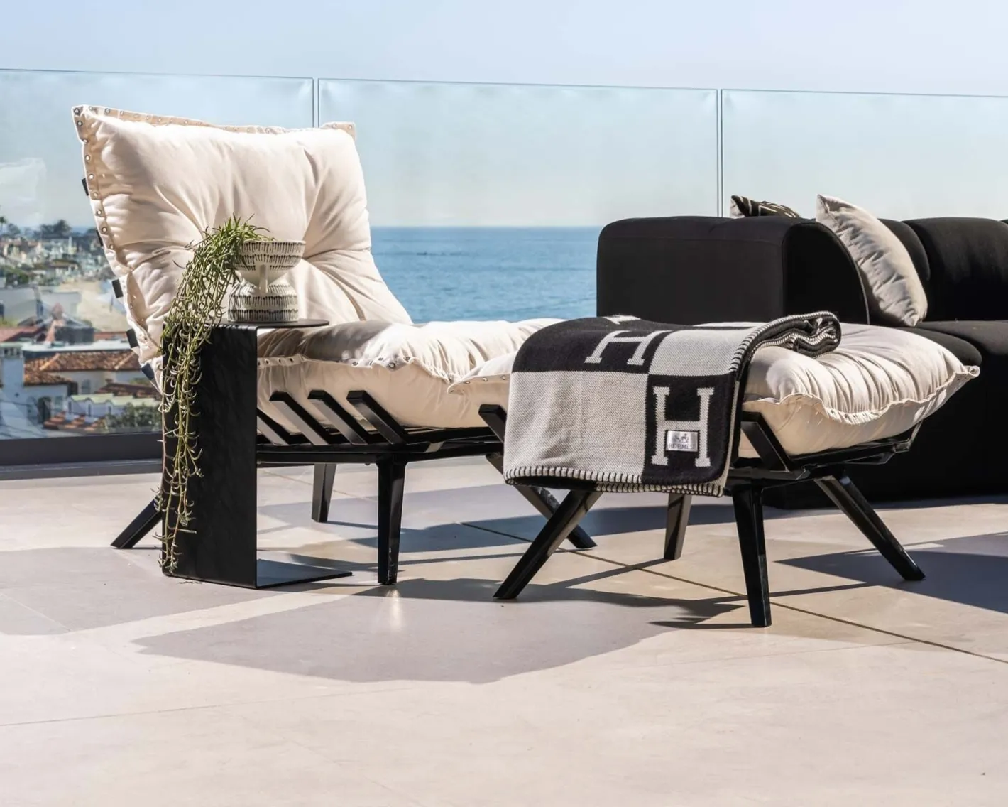 Outlet Chaise longue haut de gamme modulaire structure aluminium noire "Lisca" Bain De Soleil|Fauteuil De Jardin