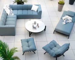 Chaise longue haut de gamme turquoise et noire avec repose-pieds modulaire "Lisca" Bain De Soleil|Fauteuil De Jardin