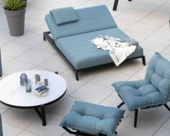 Chaise longue haut de gamme turquoise et noire avec repose-pieds modulaire "Lisca" Bain De Soleil|Fauteuil De Jardin