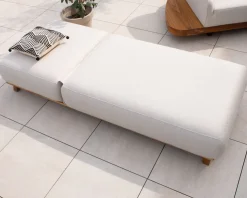 Best Chaise longue luxueuse teck et tissu écru sans surpiqure