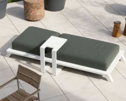 Hot Chaise longue ultra confort en tissu vert kaki et structure aluminium blanche