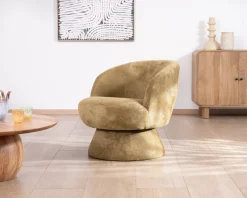 Sale Chauffeuse design enveloppant sur pied 360° en tissu chenillé vert doré