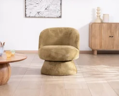 Sale Chauffeuse design enveloppant sur pied 360° en tissu chenillé vert doré