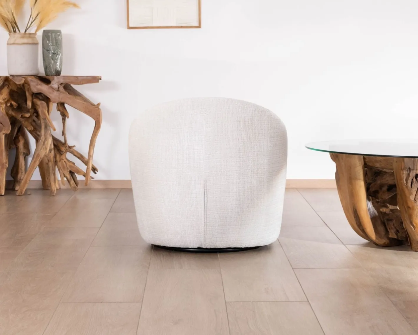 Outlet Chauffeuse pivotante 360° design épuré en tissu blanc "Marylin" Fauteuil