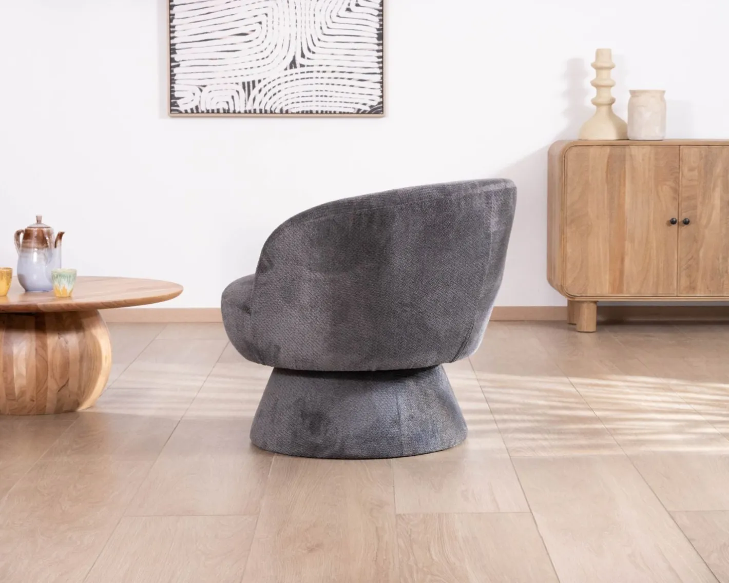 Clearance Chauffeuse pivotante 360° en tissu chenillé gris "Ladoga" Fauteuil