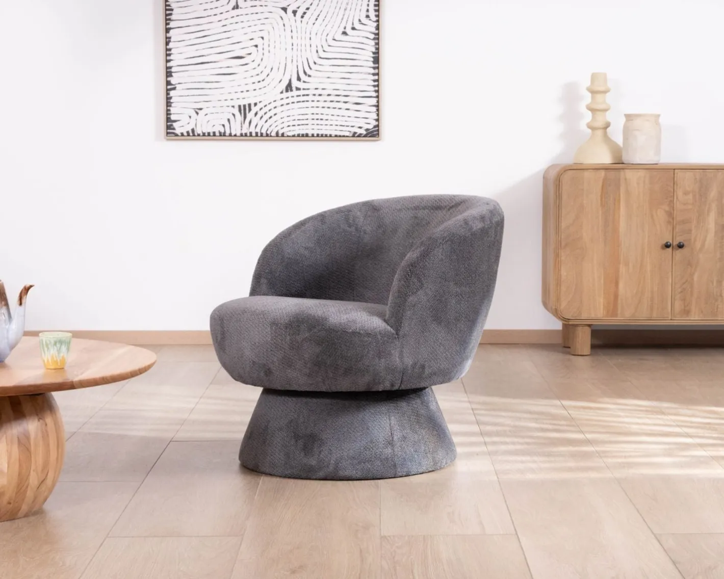 Clearance Chauffeuse pivotante 360° en tissu chenillé gris "Ladoga" Fauteuil