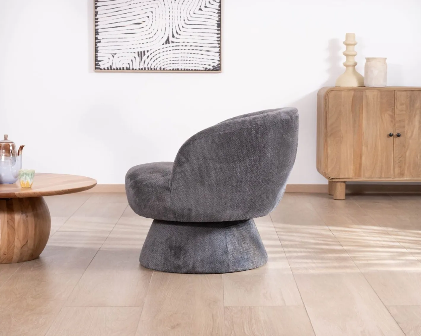 Clearance Chauffeuse pivotante 360° en tissu chenillé gris "Ladoga" Fauteuil