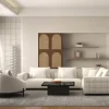 Sale Chauffeuse ronde 120 cm en tissu blanc chiné et coussins velours côtelé "Sweet Culture" Fauteuil