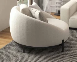 Sale Chauffeuse ronde 120 cm en tissu blanc chiné et coussins velours côtelé