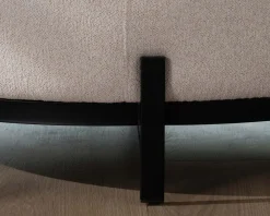 Sale Chauffeuse ronde 120 cm en tissu blanc chiné et coussins velours côtelé
