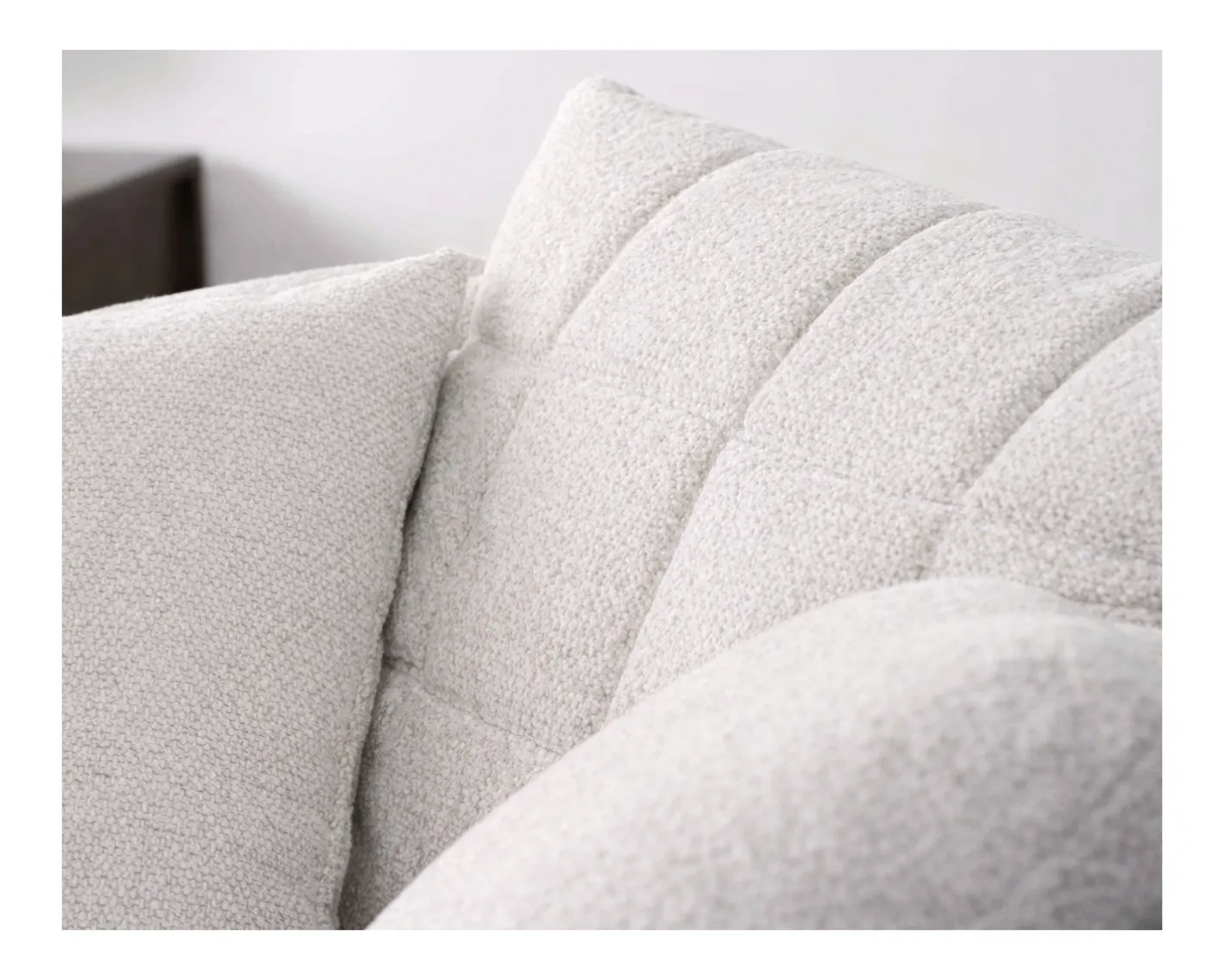 Sale Chauffeuse ronde 120 cm en tissu blanc chiné et coussins velours côtelé "Sweet Culture" Fauteuil