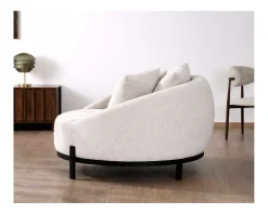 Sale Chauffeuse ronde 120 cm en tissu blanc chiné et coussins velours côtelé
