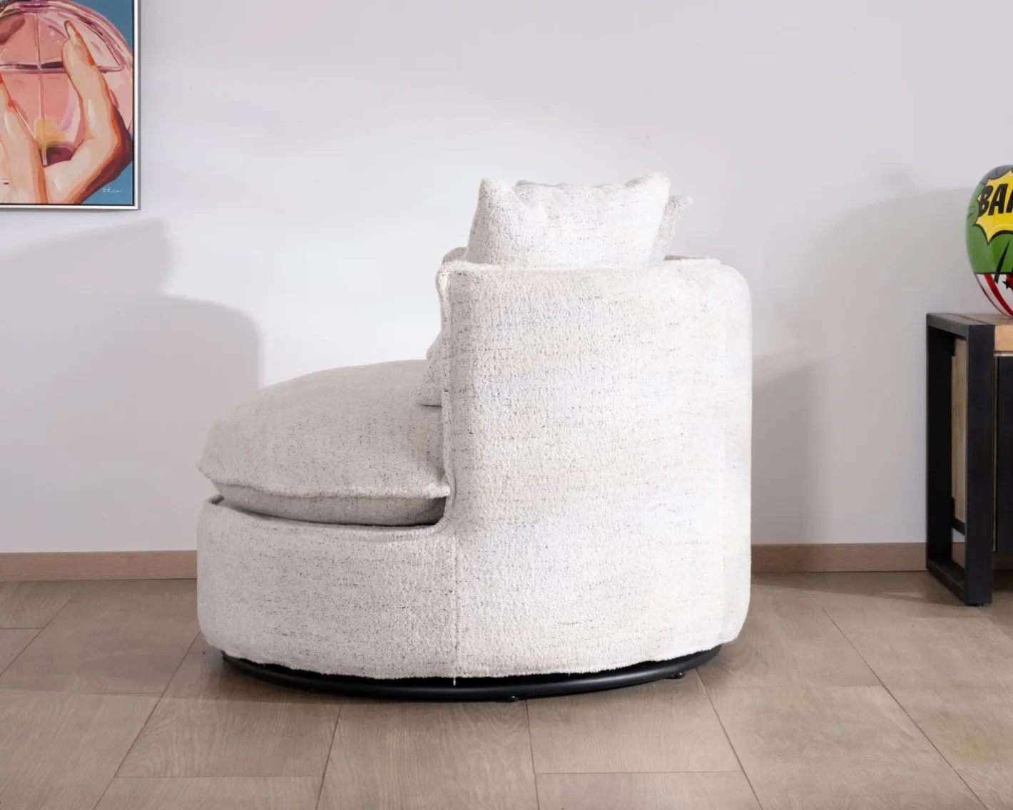 Best Chauffeuse ronde pivotante 360° "CosyPop" en tissu bouclette blanc chiné Fauteuil