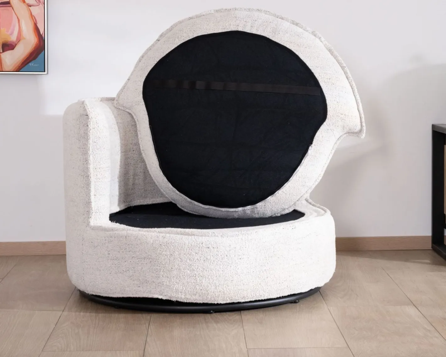 Best Chauffeuse ronde pivotante 360° "CosyPop" en tissu bouclette blanc chiné Fauteuil