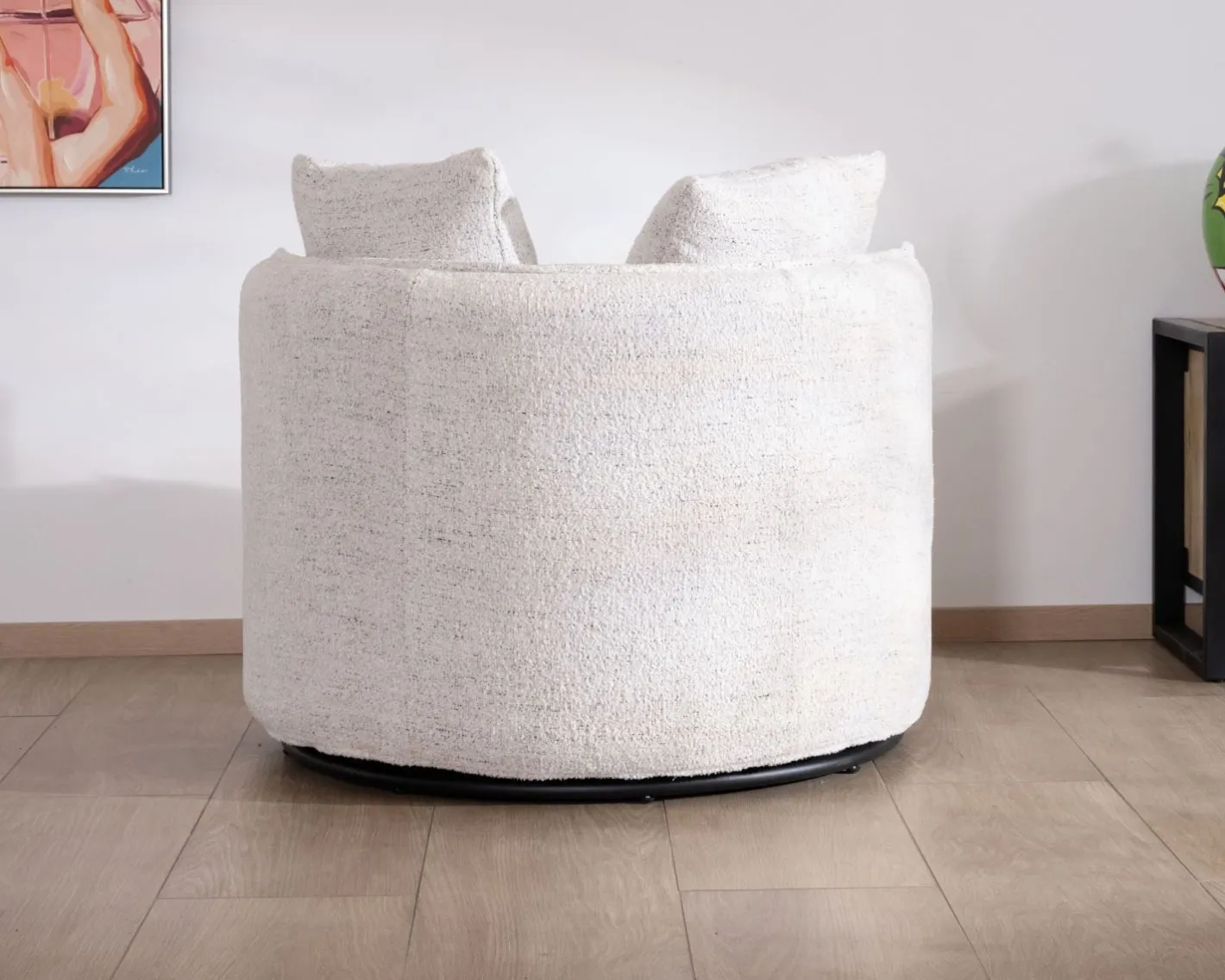 Best Chauffeuse ronde pivotante 360° "CosyPop" en tissu bouclette blanc chiné Fauteuil