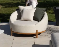 Online Chauffeuse ronde XL en tissu spécial extérieur blanc chiné
