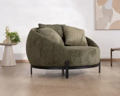 Discount Chauffeuse ronde XL ultra confort en tissu bouclette vert kaki "Sweet Culture" avec déclinaison de coussins Fauteuil
