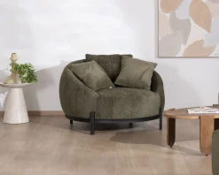 Discount Chauffeuse ronde XL ultra confort en tissu bouclette vert kaki 