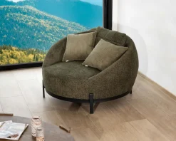 Discount Chauffeuse ronde XL ultra confort en tissu bouclette vert kaki 