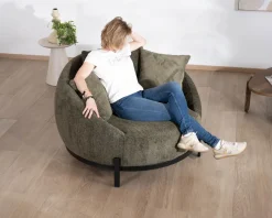 Discount Chauffeuse ronde XL ultra confort en tissu bouclette vert kaki 