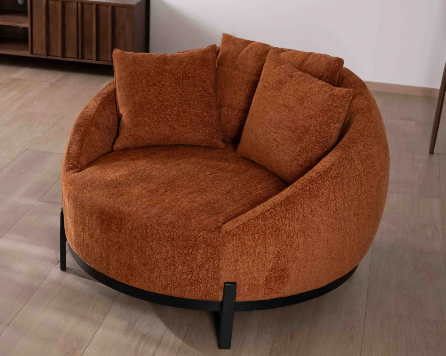 Clearance Chauffeuse XL 120 cm ultra confort avec coussins coordonnés "Sweet Culture" en tissu bouclette terracotta Fauteuil