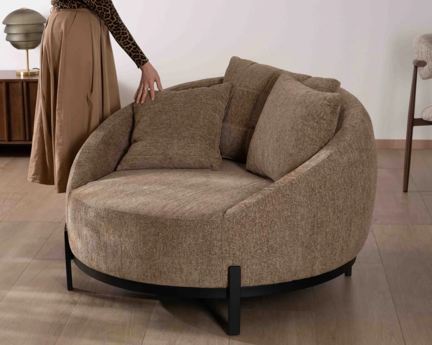 Clearance Chauffeuse XL en tissu bouclette taupe "Sweet Culture" 120 cm ultra confort Fauteuil