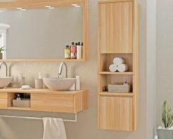 Colonne de rangement en teck avec porte, niches et tiroir "Tika" Meuble Sous Vasque