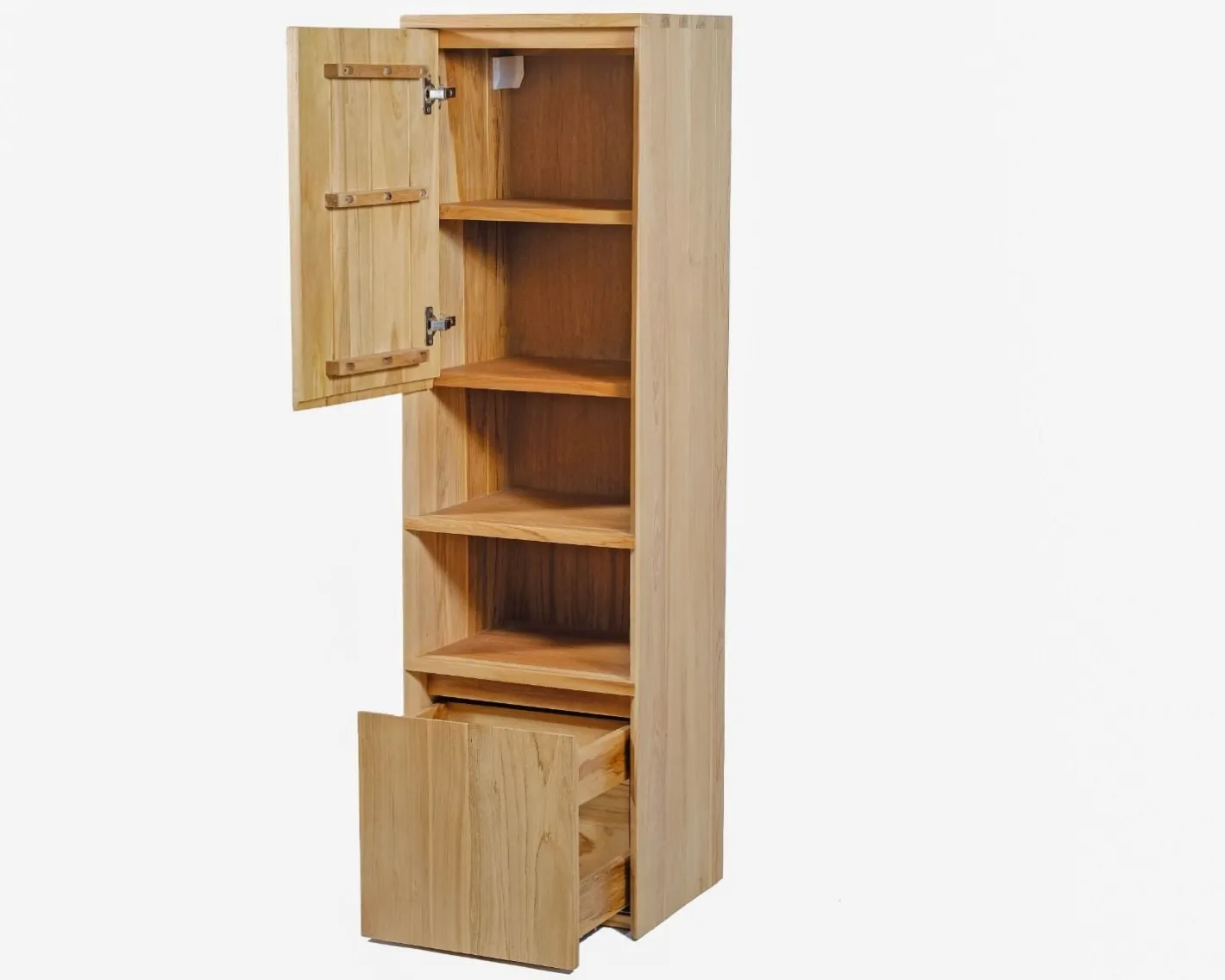 Colonne de rangement en teck avec porte, niches et tiroir "Tika" Meuble Sous Vasque