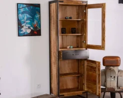 Online Colonne de rangement industrielle en bois et métal gris "Shade" Vaisselier|Vitrine Et Argentier