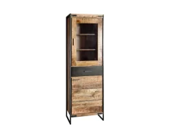 Online Colonne de rangement industrielle en bois et métal gris