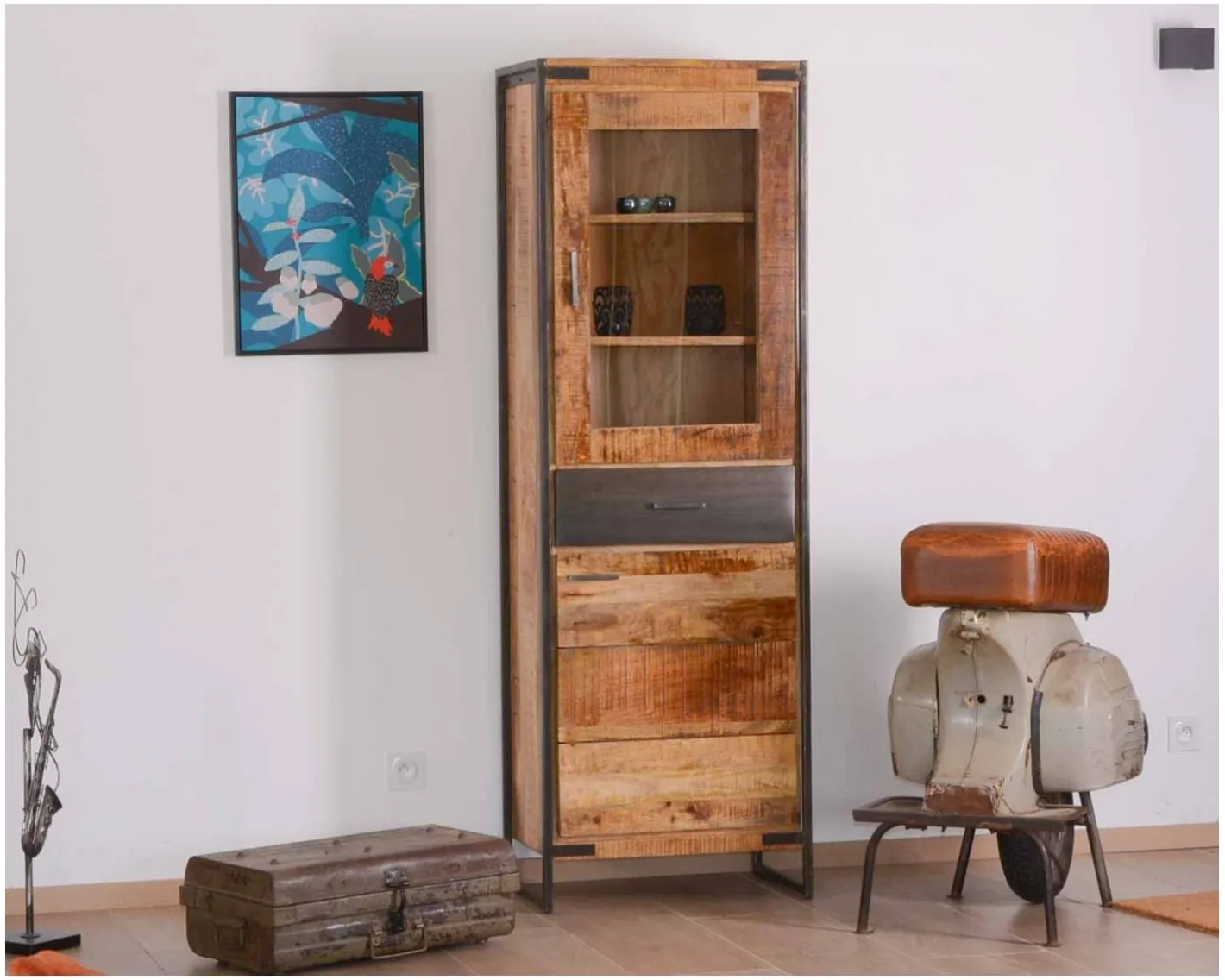 Online Colonne de rangement industrielle en bois et métal gris "Shade" Vaisselier|Vitrine Et Argentier