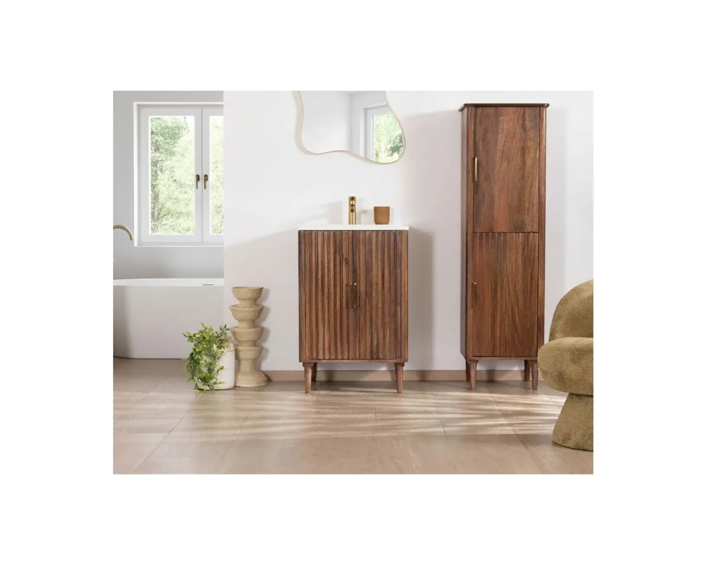 Discount Colonne de rangement salle de bain en manguier foncé "Malova" style rétro authentique Meuble Sous Vasque