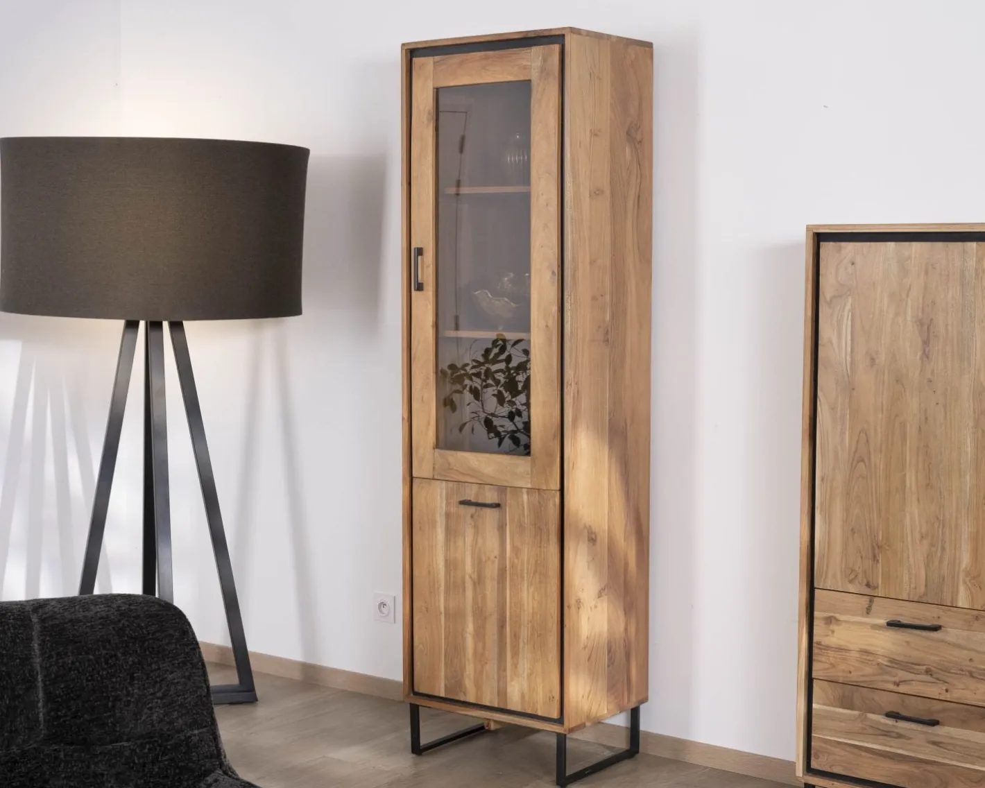 Outlet Colonne vitrée style industriel en acacia "Baltik" verre teinté marron Vitrine Et Argentier|Rangement