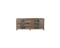 New Commode basse apothicaire 195cm "Népalaise" en bois recyclé 6 tiroirs Rangement|Coffre De Rangement