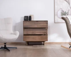 Online Commode esprit Japandi en manguier massif "Geta" 3 tiroirs large ouverture Commode