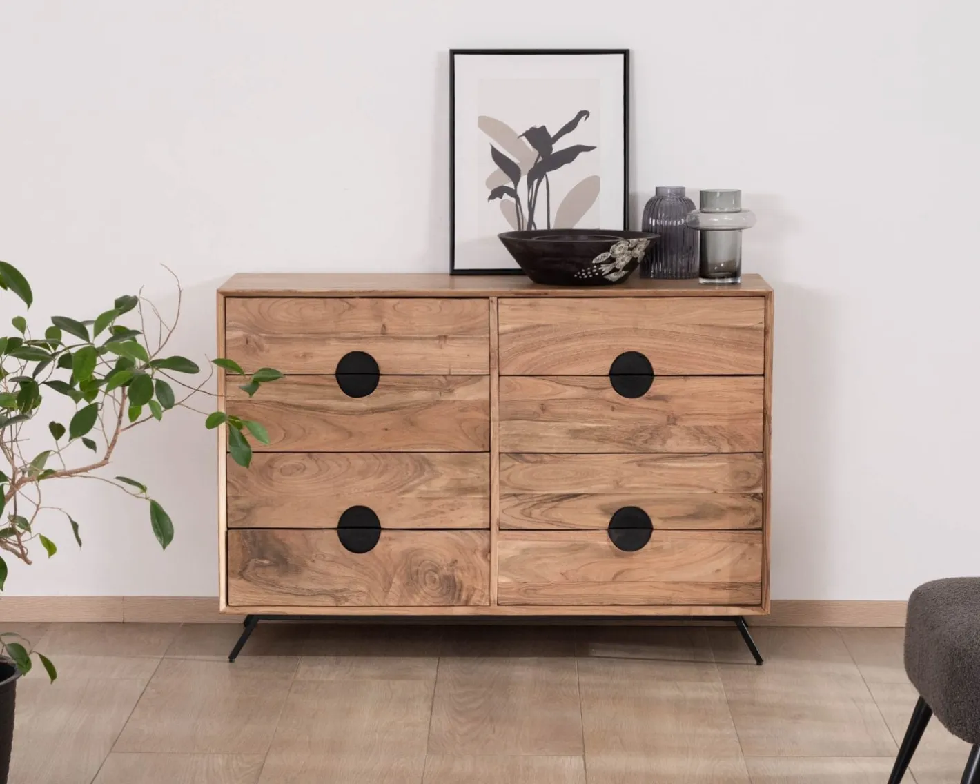 Commode rétro 8 tiroirs en acacia naturel "Spot" Commode